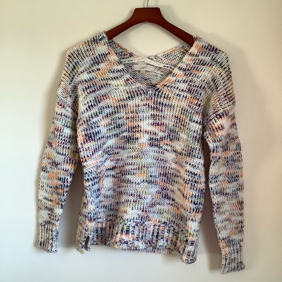 LOFT Multicolor Spacedye Double V Chunky Knit Oversized Sweater - Size XS - Picture 6 of 13